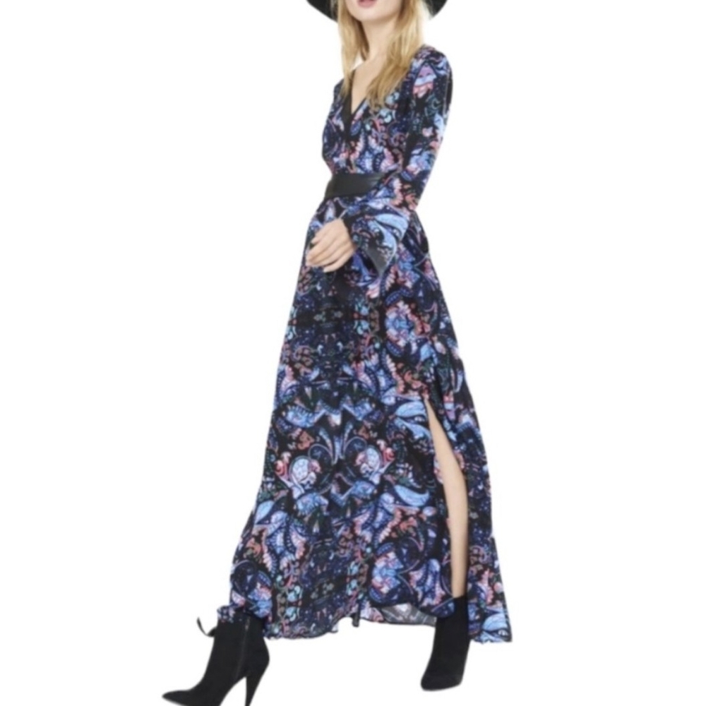 Express Blue Long Sleeve V-Neck Sundress